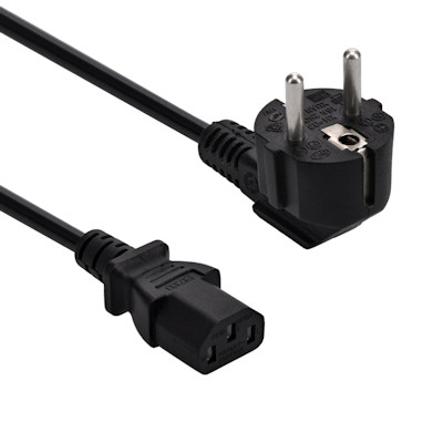 6ft Computer Power Cord (Schuko CEE 7/4 to C13 Plug), 18AWG, Black