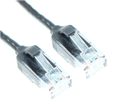 2ft Cat6 SLIM Ethernet RJ45 Patch Cable, Stranded, Snagless Booted, BLACK