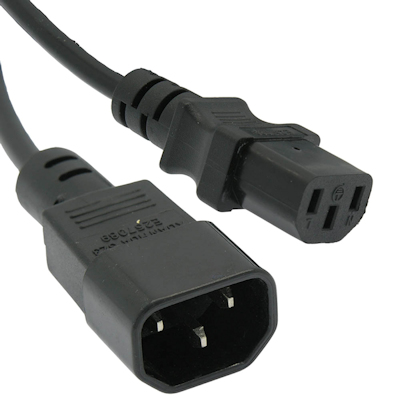 3ft Computer Power Extension Cord (NEMA C14 to C13 Plug), 18AWG, Black