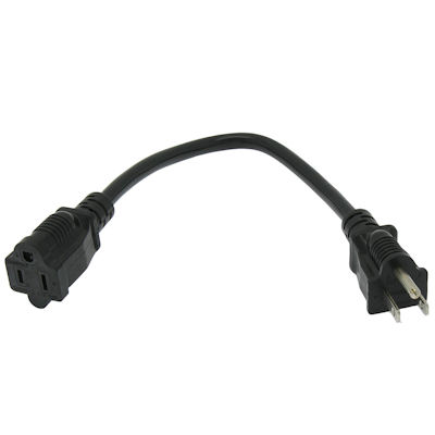 1ft Standard Power Extension Cord (NEMA 5-15P to 5-15R Plug), 16AWG, Black