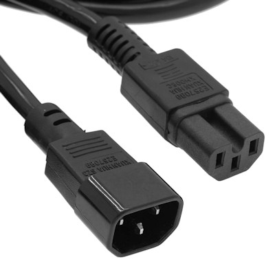 3ft Computer Power Extension Cord (NEMA C14 to C15 Plug 14AWG, Black
