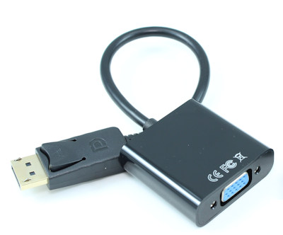 DisplayPort (Male) to VGA (Female) Adapter Cable, Black, Gold Plated