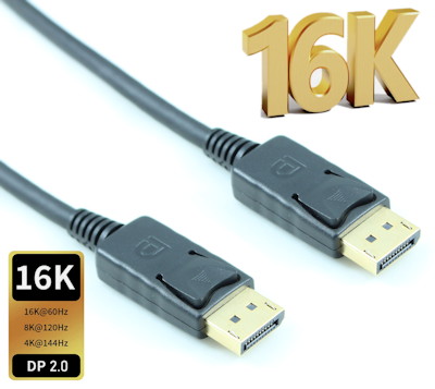 10ft DisplayPort v2.0 (16K@60Hz/80Gbps) to DisplayPort Cables, Gold Plated