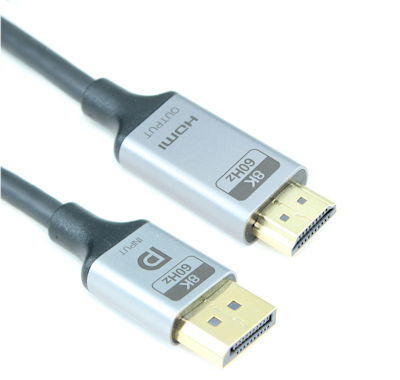 8inch DisplayPort v1.4 to HDMI v2.1 Adapter Cable 28AWG Gold Plated 8K@60Hz