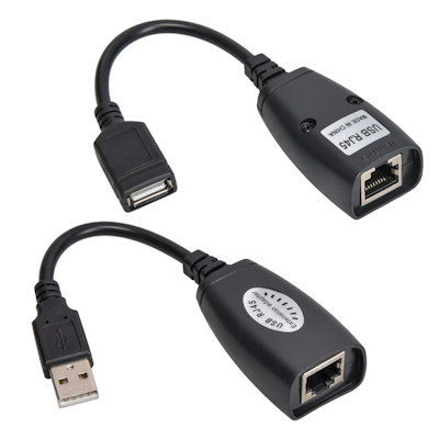 USB 2.0 Type A Male/Female Extender via RJ45 CAT5/CAT6 Ethernet to 150ft