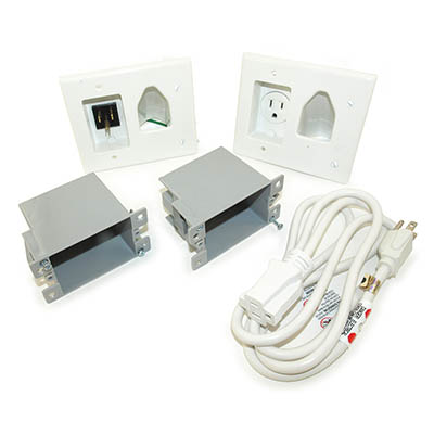 Wallplate: Flat Panel TV Power Kit with Straight Blad Inlet, White