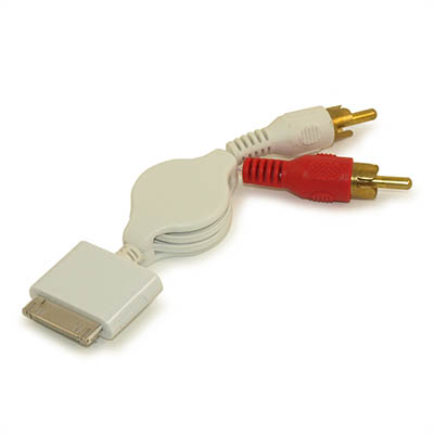 2.5ft iPhone/iPod(TM) Audio out (Apple(TM) Connector to Audio 2xRCA), Retractable