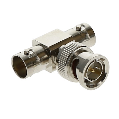 BNC T-Connector Adapter, Female-Female-Male, Nickel Plated