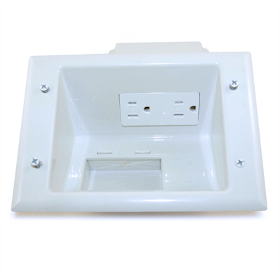 Wallplate: Cable Pass-thru Media Plate with DUAL 110v Recessed, White