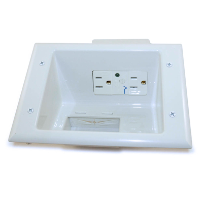 Wall plate: Cable Pass-thru SURGE Media Plate w/ DUAL 110v Recessed, White