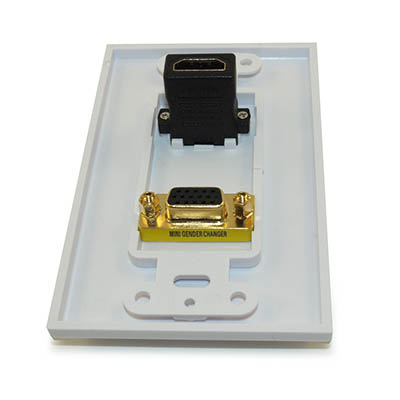 Wallplate  HDMI & VGA Female/Female 1 Port, Gold Plated, White