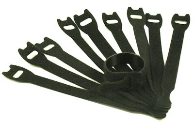 6inch Cable Ties (Hook/Loop Fabric, Pkg of 10, Black