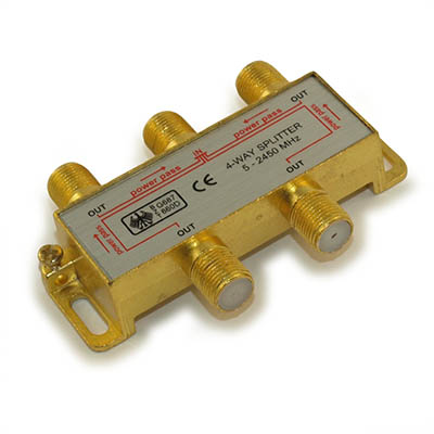 Coax Splitter, 4 Way, (Premium, Gold Platted) 5-2400 Mhz