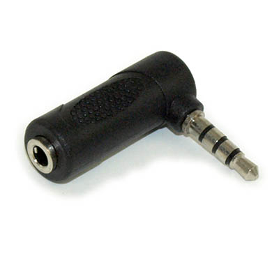 3.5mm 4 Conductor TRRS Right Angle Adapter, Male/Female Stereo/Mic