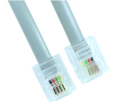 7Ft RJ11 Modular Telephone Cable, (6P4C), 4 Conductor/2 Lines Reverse