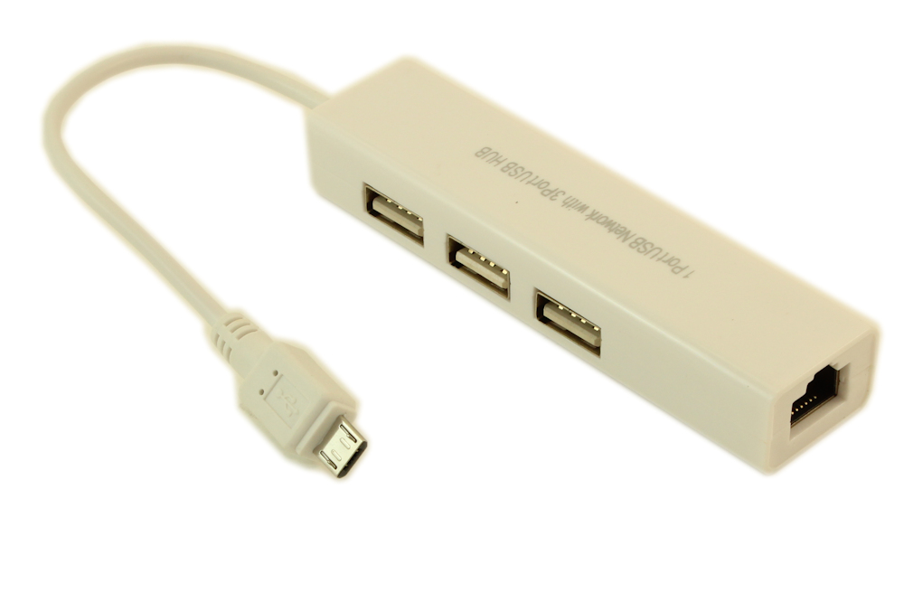 3 Port USB 2.0 Hub and Networking Port (RJ45), Micro-USB Source Connector