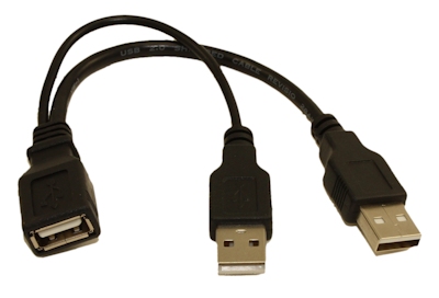 6inch USB 2.0 A Female to 2 A Male (1 Power, 1 Data/Pwr) Y Extension Cable
