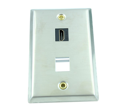Wallplate: Keystone, HDMI and 1 Keystone Hole - Stainless Steel