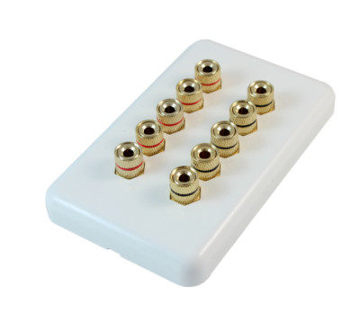 Wall plate: 5 Speaker (10 input jacks) for Banana Plugs Gold Pltd,White