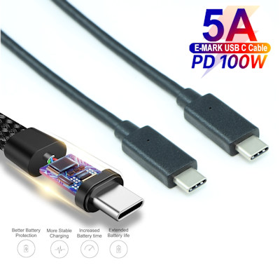 6inch USB 3.2 Gen 2 Type-C Male/Male Cable, PD to 100W/5A, to 20Gbps Black