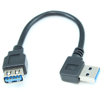 6 inch RIGHT-Facing ANGLED USB 3.0 Type-A Male to USB 3.0 Female Cable, Black