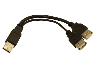 6inch USB 2.0 Male to Dual Female (1 Power, 1 Data/Powr) Y-Cable