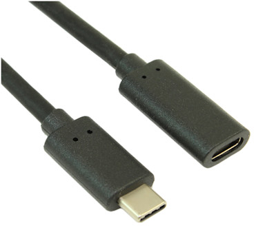 6inch USB 3.2 Gen 2 Type-C Male to Female EXTENSION Cable, 10 Gbps Black