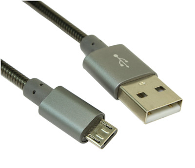 3ft ARMORED USB Type A Male to Micro-B 5-Pin Cable, Metallic/Charcoal
