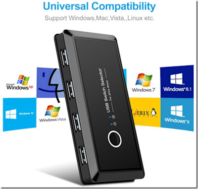 USB Switch Selector, 2 Computers can share 4 USB 2.0 Devices