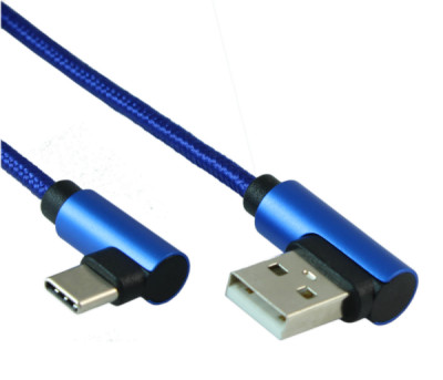 6inch USB Type-C 90 Degree METALLIC BLUE Male to Type-A Male Cables