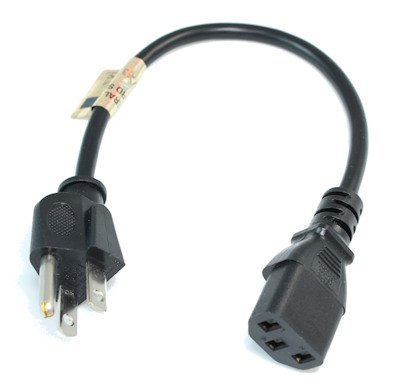 1ft Computer Power Cord (NEMA 5-15P to C13 Plug), 18AWG, Black