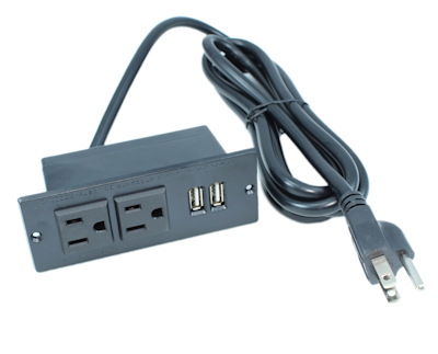 2 Port USB plus 2 120volt 12 Amp Recessed Charging Center, 6ft Power Cable