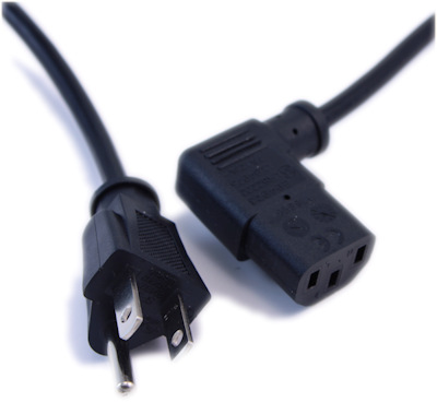 10ft ANGLED Computer Power Cord (NEMA 5-15P to C13 Plug), 18AWG, Black