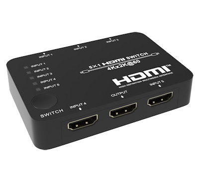 5 IN/1 OUT HDMI Switch AUTO-SELECT, 4Kx2K @60Hz / 4:4:4 / HDCP2.2, Remote
