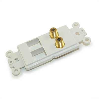 Wall plate: 2 F/Coax Connects & 2 Open Keyst Decora Plate Insert, White