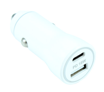 2 Port USB Car Charger/Adapter, Type A and C 12v QUICK CHARGE, White