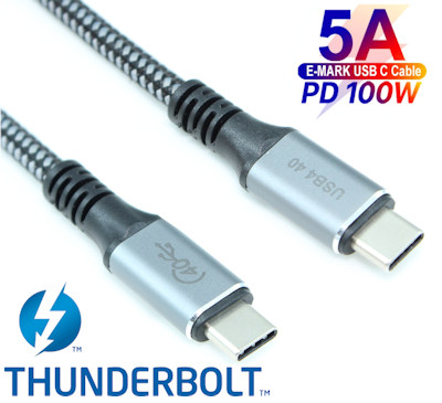 3ft USB4 Type-C Thunderbolt 3 (40Gbps, 100W, PD, 8K) Braided Cable
