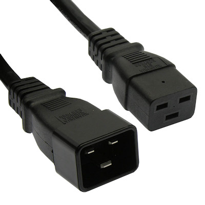 2ft Computer Power Cord (NEMA C19 to C20 Plug), 14AWG, Black